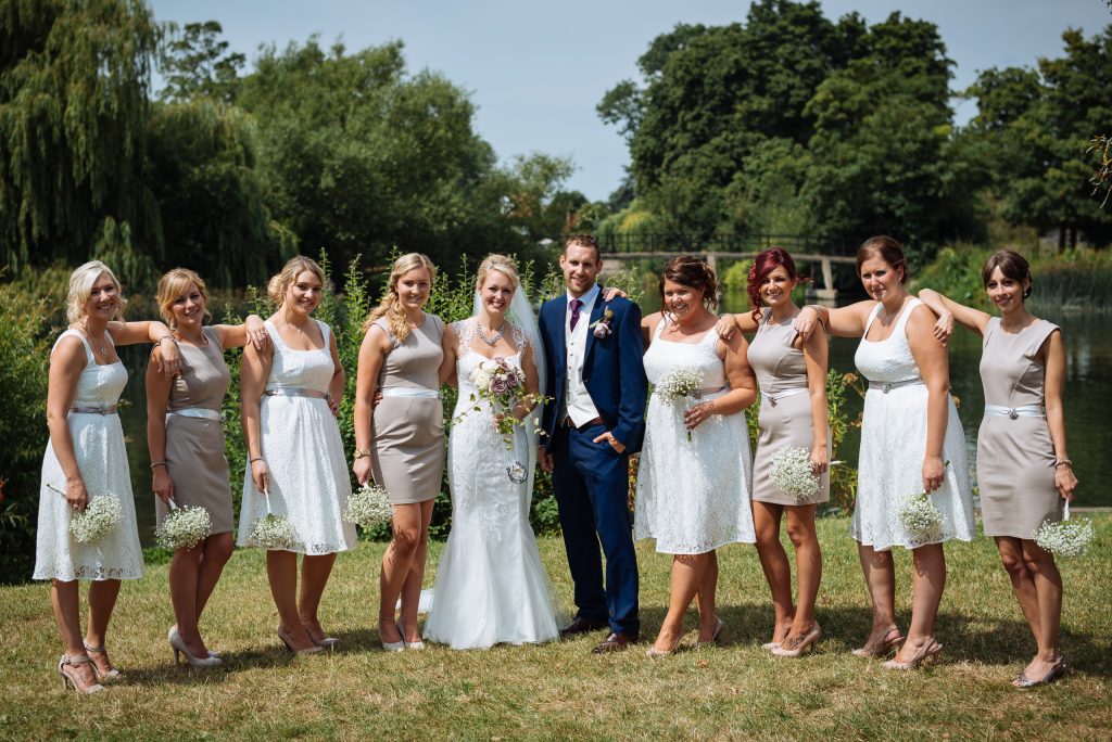 Bride and Groom with bridesmaids.